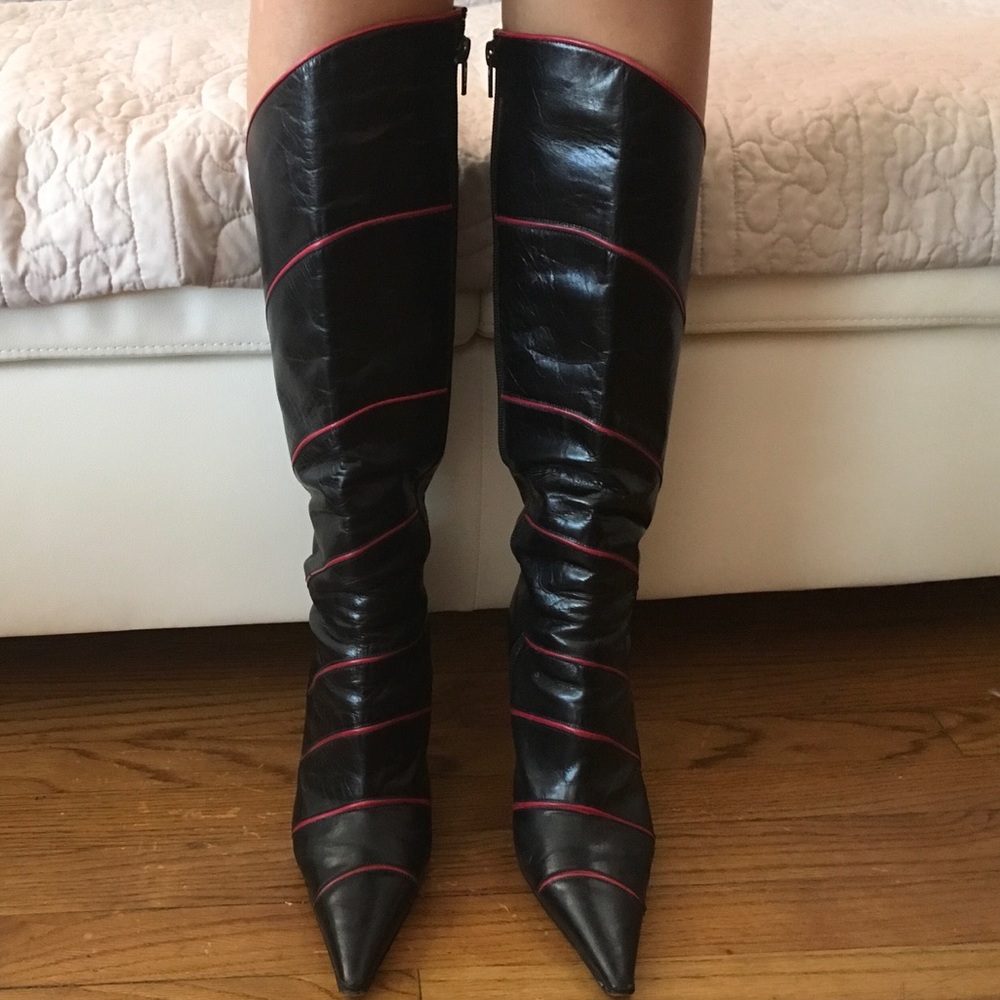 High heeled boots. Leather